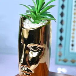 MARKET99 Gold-Toned & Green Alstroemeria Aloe Vera Hanging Artificial Plant With Pot-18