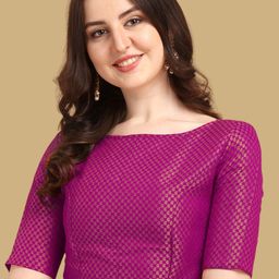 Oomph! Jacquard Boat Neck Short Sleeves Saree Blouse-image-103