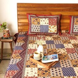 Localkala Red & Blue Ethnic Printed 210 TC Cotton King Bedsheet Set 2.28 m x 2.74 m-28