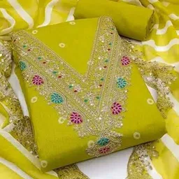 BlissFlair Floral Embroidered Sequinned Chanderi Cotton Unstitched Dress Material-image-57