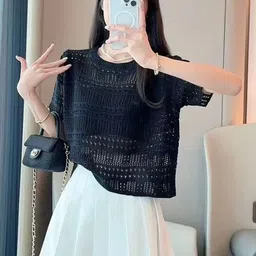 KPOP Women Round Neck Self Design Short Sleeves Top-picture-28