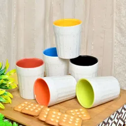 Myntra Elegant Homes White & Blue Textured Ceramic Matte Kulladhs Set of Cups and Mugs-56