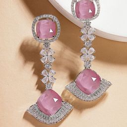 KARATCART Silver-Plated American Diamond Studded Dazzling Drop Earrings-picture-20