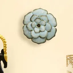 vedas Mystic Indiana Blue & Olive Textured Metal Royal Flower Wall Decor-image-63