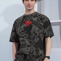 The Souled Store Men Superhero Printed Round Neck Cotton Oversized Superman T-shirt-40