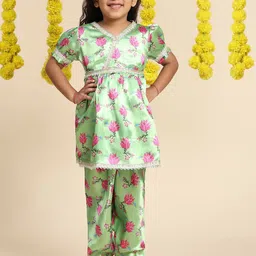 Cutiekins Girls Floral Printed Angrakha Gotta Patti Kurti with Dhoti Pants-image-49