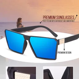 LEGEND EYEWEAR Unisex Blue Lens & Black Square Sunglasses with UV Protected Lens-image-65