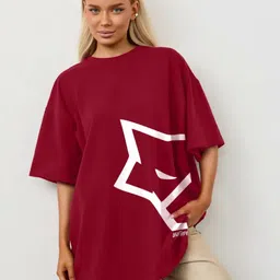 Leotude Women Graphic Printed Round Neck Cotton Oversized T-shirt-image-96