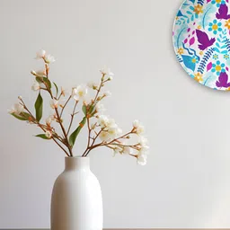 THE QUIRKY HOME Vibrant Floral Pattern White & Blue Printed Ceramic Wall Plate-1
