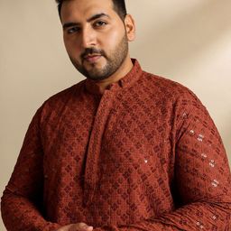 SOJANYA PLUS Embroidered Mandarin Collar Straight Pure Cotton Kurta-image-16