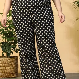 Oxolloxo Plus Size Polka Dot Print Flared Elasticated Waist Beachwear Pants-image-41