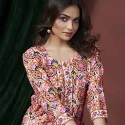 BAPS Women Ethnic Motifs Printed Straight Linen Kurta-picture-26