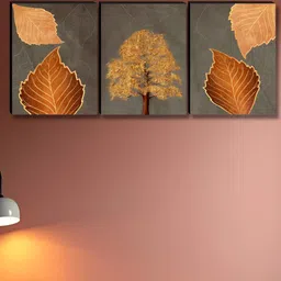 Myntra Elegant Homes Grey & Brown 3 Piece Synthetic Wood Floral & Botanical Wall Paintings-10
