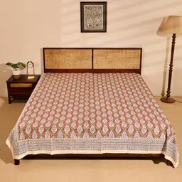 Fabindia Maroon Printed Cotton Double King Bed Cover-image-18