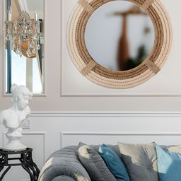 Creation India Craft Beige Round Shaped Wooded WallMirror-34