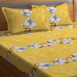 Myntra Elegant Homes Yellow Floral Printed Fitted 300 TC King Bedsheet Set 2.50 m x 2.20 m-image-64