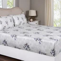 MASPAR Blue and White Floral Printed Pure Cotton 300 TC Double Bedsheet Set 2.24 x 2.75 m-picture-1