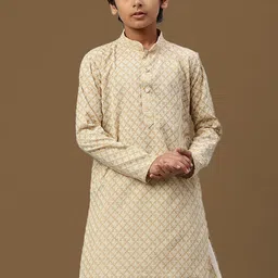 Here&Now X Sanwara Boys Ethnic Motifs Embroidered Chikankari Cotton Straight Kurta-picture-37
