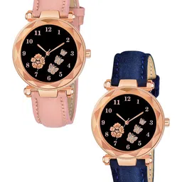 CERO Unisex Pack Of 2 Dial & Leather Straps Multi Function Watch Com2-FBF223-Pink-Blue-25
