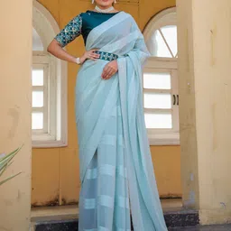 K 5 Fashion Striped Pure Georgette Saree-picture-42