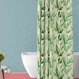 ArtzFolio Off White & Green Printed Waterproof Shower Curtain-16