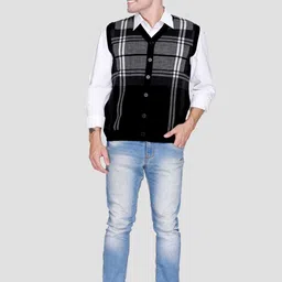 aarbee Men Checked Woollen Front Open Sweater image 3