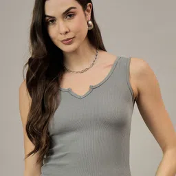 R.Code by The Roadster Life Co. Women Ribbed V-Neck Fitted Top-image-91