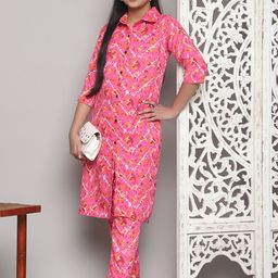 Bholukart Girls Geometric Printed Spread Collar Straight Kurta With Trousers-image-64