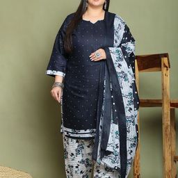 Rajnandini Plus Size Notch Neck Floral Printed Straight Kurta with Salwar & Dupatta-picture-21