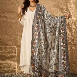 InWeave V Neck Empire Straight Kurta With Palazzos & Dupatta-picture-13