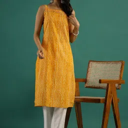 RangDeep Bandhani Printed Square Neck Pure Cotton Straight Kurta with Trousers-image-82
