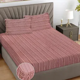 Myntra Elegant Homes Peach-Coloured Striped 300 TC King Bedsheet with 2 Pillow Covers-picture-17