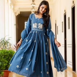 RAABA Embroidered Kurta & Palazzo With Dupatta Set image 4