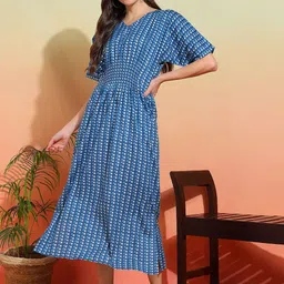 Label Ceres Printed Pure Cotton Short Sleeve Fit & Flare Dress-image-97