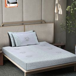 Myntra Elegant Homes Grey & White Floral 400 TC Single Bedsheet with 2 Pillow Covers-image-78
