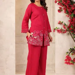 AUTUMN LANE Embroidered Cotton Round Neck Tunic With Trousers Co-Ords Set-picture-6