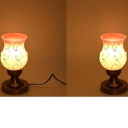 SOMIL White & Pink 2 Pieces Printed Glass Bell Shaped Table Lamps-image-38