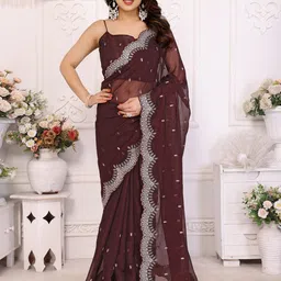 The Textile Hub Ethnic Motifs Embroidered Pure Chiffon Saree-picture-47