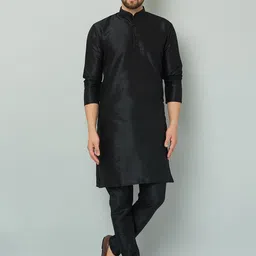 LEMONX Men Regular Thread Work Pure Silk Kurta with Pyjamas image 1