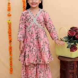 Vastrarth Girls Floral Printed Regular Gotta Patti Pure Cotton Kurti with Sharara-picture-54
