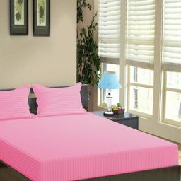 Trance Home Linen Pink Striped 200 TC King Bedsheet with 2 Pillow Covers-image-60