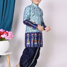 NFC CREATION Boys Ethnic Motifs Printed Regular Dupion Silk Kurta with Dhoti Pants image 3