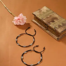 Samsiddhi Women Black Thread & Silver-Plated Anklets-image-34