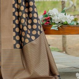 KALINI Polka Dot Silk Blend Block Print Saree image 5