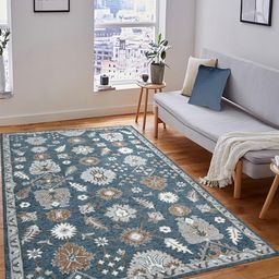 saraswatii global Navy Blue & Grey Floral Printed Woollen Carpet-image-90