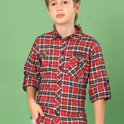MashUp Boys Classic Tartan Checks Opaque Checked Casual Shirt-image-90