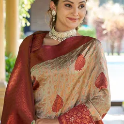 Visit Wear Women Woven Design Zari Pure Silk Banarasi Saree With Blouse Piece-image-12