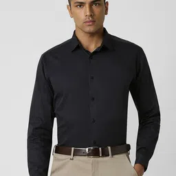 V Dot Men Spread Collar Vertical Striped Cotton Slim Fit Formal Shirt-image-58