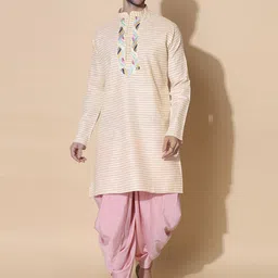MOSHI Striped Mandarin Collar Cotton Silk Straight Kurta-picture-19