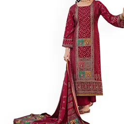 DRAVINAM Trends Embroidered Pure Cotton Unstitched Dress Material-image-20